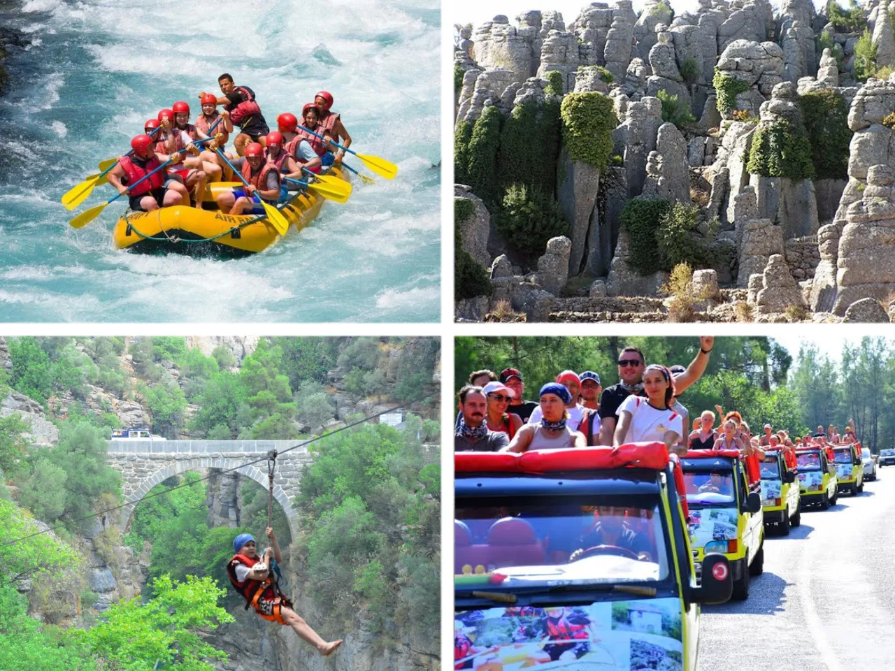 Rafting + Zipline + Mini Kapadokya / Adam Kayalar / Antik Selge + Köprülü Kanyon + Cabrio Safari